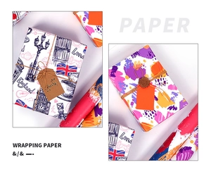 Detail of vintage London style and abstract ink wrapping paper with twine and wax seals