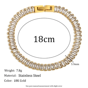 18K gold plated stainless steel tennis bracelet with 5.9mm micro-set rectangular zircon stones