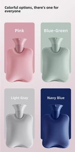 Detail of PVC hot water bottles with non-slip diagonal texture in four various colors