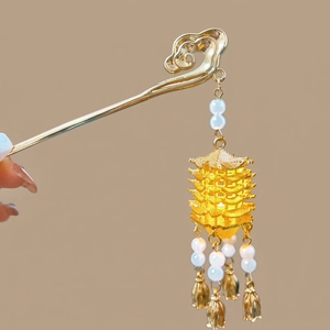Luminous Hair Stick Ancient Chinese Style Pagoda Tassel Hairpin Alloy Faux Artificial Pearl Glow Headwear For Women Hanfu Accessory