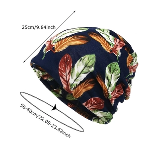 Navy blue feather print beanie mask for winter cycling with size measurements 25x60cm