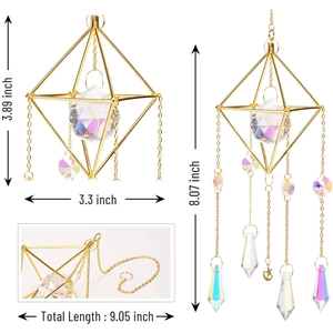 Golden geometric crystal suncatcher garden hanging decoration with prism dimensions