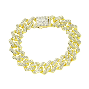 Bracciale a Catena Cubana in Lega di Strass a Doppia Fila Uomo Hip Hop Oro Argento Pavé Iced Out Gioielli di Moda Accessori Mano