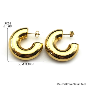 Minimalist golden C-shape stainless steel hoop earrings measuring 3cm for women