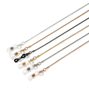 Sleek metal snake chain eyeglass straps in six metallic colors with anti-slip rubber ends