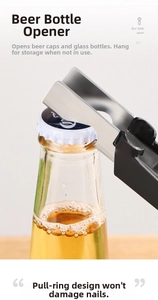 Macro detail of stainless steel bottle opener removing a beer cap with ease