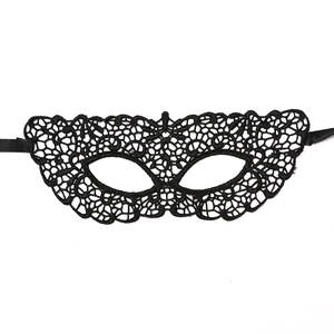 Close-up of black lace eye mask with intricate butterfly embroidery for masquerade balls