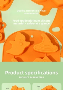 Detail view of 3cm thick pumpkin and ghost food-grade silicone mold for Halloween baking