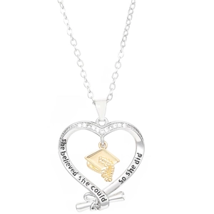 2024 Afstudeerketting met hartvormige hanger, gouden baret en diploma-bedeltje dames