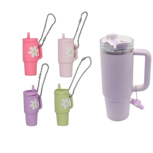 Cartoon flower tea cup PVC keychains in macaron colors for tumbler decorations
