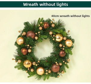Detail view of 40cm Christmas wreath with pine needles, gold berries and bronze ornaments