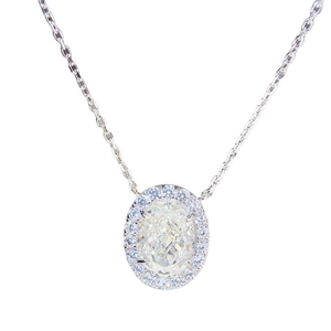 Elegant 925 silver necklace with oval halo pendant and sparkling ice-cut carbon diamonds