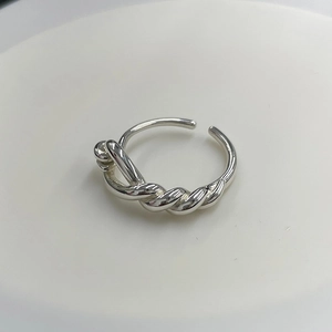 Minimalist 925 sterling silver knotted design open ring with a polished metal finish