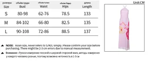 Size chart showing bust, waist, and hip measurements for the backless halter maxi dress