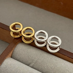 Minimalist Interlocking Double Hoop Earrings 925 Sterling Silver 18K Gold Plated Geometric Ear Buckle Jewelry For Women