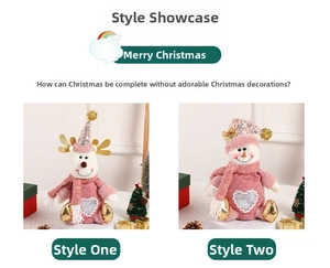 Pink plaid Christmas plush gift bags with reindeer and snowman styles and heart windows