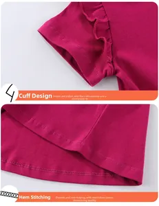 Detailed view of rose red cotton dress featuring ruffle sleeves and double-stitched hemline