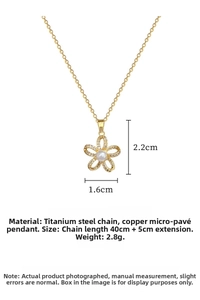 Detailed size specifications for the gold flower pearl necklace with zirconia inlay