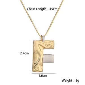 Detailed view of the 45cm two-tone initial F pendant necklace with precise dimensions