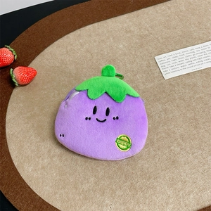 Cute eggplant plush coin purse with smiley face and happy embroidery for kids