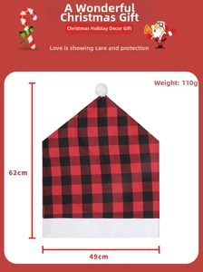 Detail of red and black buffalo plaid Christmas chair cover with measurements 62x49cm