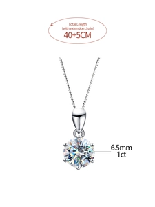Silberne Moissanit Halskette mit 1ct 6.5mm Solitärstein und 40+5cm verstellbarer Kette