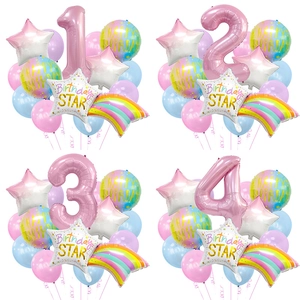 Macaron Birthday Balloons Aluminum Foil And Latex Number Star Rainbow Party Decorations Anniversary Celebrations