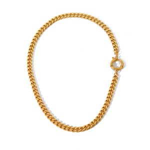 Flat 18K gold plated stainless steel Cuban link necklace with round spring clasp
