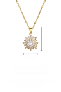 Detailed view of luxury sunflower necklace dimensions with sparkling zircon crystals