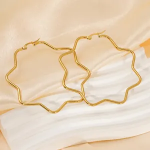 Chic golden stainless steel earrings with unique hexagonal star geometric wave design