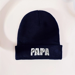 Berretto in maglia blu navy con ricamo PAPA per appassionati di pesca stile casual