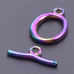 Detailed close-up of rainbow-plated stainless steel OT toggle clasp for DIY jewelry making