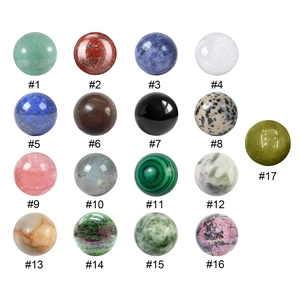 Macro view of seventeen unique natural crystal spheres showing various gemstone textures