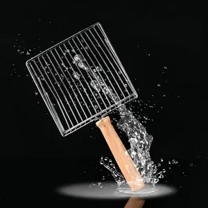 Durable polished stainless steel BBQ grill mesh with ergonomic natural wood handle
