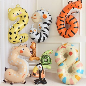 Animal Shape Number Balloon Aluminum Foil Cartoon Standing Cow Print For Kids Birthday Party Decoration