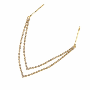 Elegant gold bridal hair chain with double-layered rhinestones and secure bobby pins