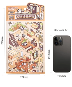 Size comparison of DIY scenery stickers next to an iPhone 14 Pro for scale reference