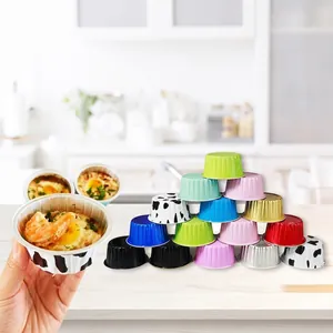 Colorful Aluminum Foil Baking Cups Heat Resistant Disposable Pudding Dessert Containers With Lids Cupcake Muffin Liners