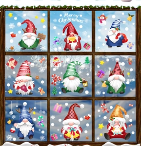 Détail de stickers gnomes de Noël électrostatiques avec flocons et décors festifs