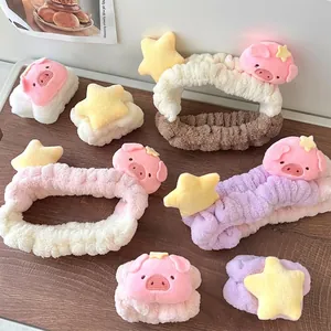 Bandeau en peluche cochon et étoile avec bracelets assortis en plusieurs couleurs