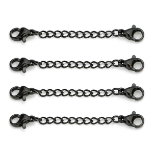 Black plated stainless steel chain necklace with double lobster clasps in 4 pieces set