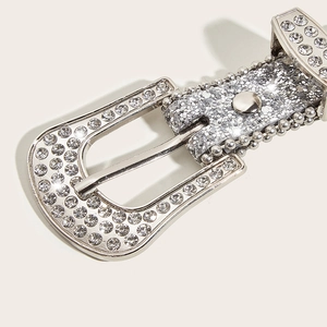 Chic silver rhinestone belt with sparkling sequins and luxury buckle for women's jeans