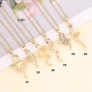 18K gold plated snake necklaces with micro-paved cubic zirconia stones and gemstone eyes