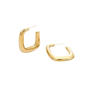 Polished 18K gold plated stainless steel U-shaped hoop earrings on a white background