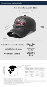 Sizing chart for vintage cotton baseball cap showing 56-60cm adjustable circumference