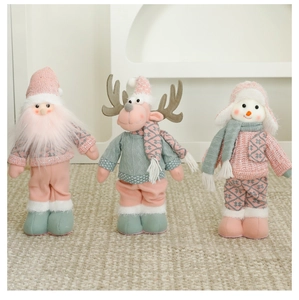 Ensemble de gnomes de Noël roses et verts avec Père Noël, renne et bonhomme de neige