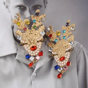 Chic Christmas reindeer earrings with colorful rhinestones and pearls on gold alloy