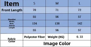 Detailed size chart for women's V-neck loose knit sweater with measurements in S, M, L