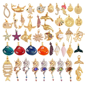 Pendentifs Breloques Bijoux DIY Animaux Marins Cuivre Zircon Émail Hippocampe Queue De Baleine Arête De Poisson Coquillage