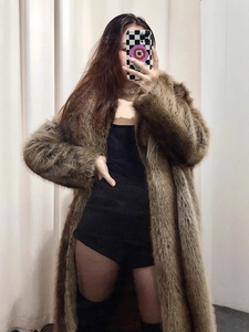 Faux Fur Long Coat Women Shawl Collar Fluffy Artificial Fox Fur Overcoat Elegant Winter Outerwear Casual Warm